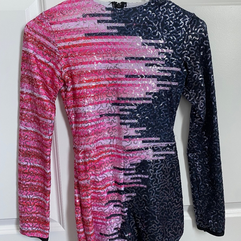 Just For Kix "Pretty in Pink" Biketard Women's XS Pink & Black Sequins
